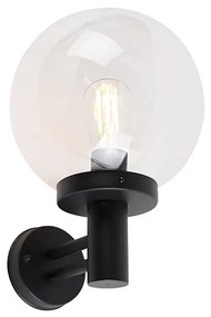 Zewnętrzna lampa ścienna czarna z plastikową kulą IP44 ze stali nierdzewnej - Sfera