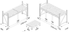 META Regał paletowy 4400x1825x800 mm, 3 piętra, podstawowy