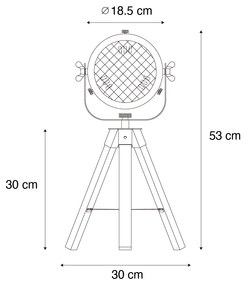 Przemysłowa lampa stołowa ze statywem ze stali z odchylanym drewnem - EmadoPrzemysłowy Oswietlenie wewnetrzne