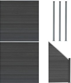 Panele ogrodzeniowe kompozytowe x 2, element kątowy i słupki LED x 3 - szare