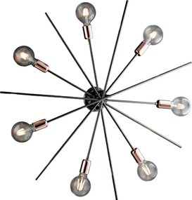 Lampa sufitowa Bloom, żelazo, chrom, czerń i miedź, 7 świateł, H.14 Ø95 BL200-PL7-NR