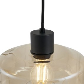 Nowoczesna lampa wisząca czarna z bursztynowym szkłem 3-źródła światła - Sheena Nowoczesny Oswietlenie wewnetrzne