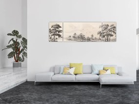 Obraz - Rysunek krajobrazu w stylu vintage (170x50 cm)