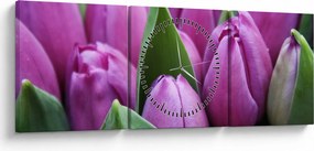 Obraz - kwiaty tulipanów (z zegarem) (90x30 cm)