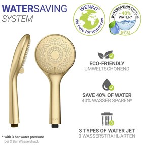 Plastikowa słuchawka prysznicowa z funkcją oszczędzania wody w kolorze matowego złota ø 11 cm Watersaving System – Wenko