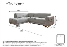 Szary rozkładany/ze schowkiem narożnik (lewostronny/w kształcie litery L) Classy Sophie – Miuform