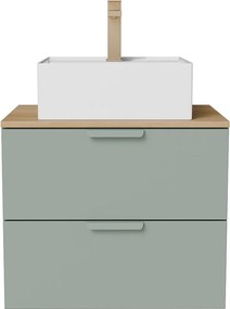 Wisząca szafka łazienkowa z umywalką wpuszczaną w blat kwadratową i baterią – Szałwiowa zieleń – S60 cm – AVORELI