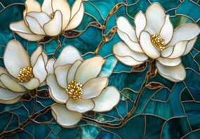 Fototapeta - Witraż z magnolią (196x136 cm)