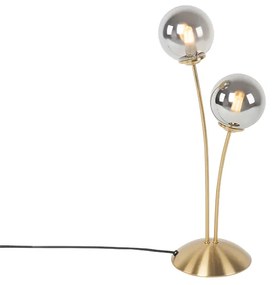 Nowoczesna lampa stołowa złota 2-światłowa z przydymionym szkłem - Athens Rustykalny / Vintage Oswietlenie wewnetrzne