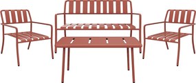 Metalowy zestaw ogrodowy: ławka, 2 fotele niskie i stolik kawowy - Terracotta - BIRMOS od MYLIA
