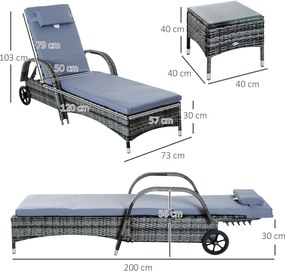 Outsunny Leżak Ogrodowy Technorattan Nowy Zestaw Leżaków Ogrodowych 3 Częściowy Komfortowy 200 cm Durable Dla Ogrodu | Aosom PL