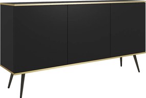 Komoda ORO K-160 nowoczesna 160 cm szeroka, czarna, 2 drzwi, 2 szuflady, Push-to-Open, czarne metalowe nogi 23 cm, laminat 16 mm