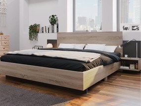 Łóżko podwójne 160x200cm z litego drewna - z 2 stolikami nocnymi + stelaż na materac - Naturalne