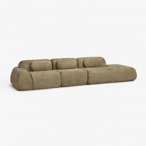 Sofa Modułowy Narożny 3-częściowy Z Prawym Szezlongiem Z Weluru Merida, Pakowany Próżniowo Szenila Gruba Szałwiowa Zieleń - Sklum