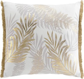 Ozdobna poduszka ze złotym wzorem i frędzlami, 50 x 50 cm