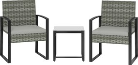 Outsunny Rattan Bistroset, 3-częściowy zestaw mebli ogrodowych z 2 krzesłami ogrodowymi, stolikiem kawowym, zdejmowanymi poduszkami Jasnoszary | Aosom PL