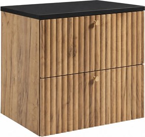 Szafka łazienkowa wisząca z blatem 60, dąb craft złoty + blat czarny, uchwyty w trzech kolorach, 60 x 44,4 x 58,6 cm