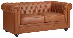 Kanapa 2-osobowa z camelowej skóry bydlęcej - CHESTERFIELD