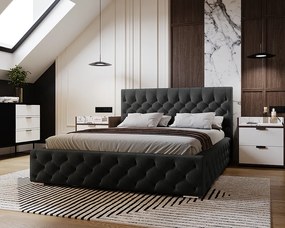 Emporius Elira łóżko tapicerowane 200x200 z pojemnikiem - tkanina velvet, glamour, pikowanie chesterfield - łóżko 200x200 czarny (Magic Velvet 2219)