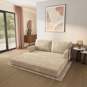 Masseno Sofa piankowa SILAR z funkcją spania, Kanapa z pianki do salonu, Bezmontażowa, Tkanina sztruksowa – Kremowy TILIA 03