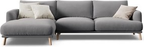 Szary aksamitny narożnik (lewostronny/z szezlongiem) Naomi – Micadoni