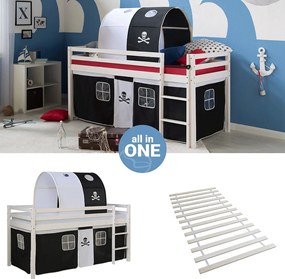 Łóżko piętrowe 90x200 cm Czarny Pirat Drewno sosnowe lite