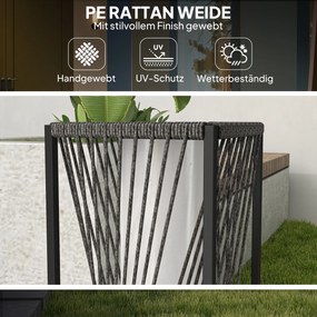 Outsunny Lampa Słoneczna Stojąca Rattan z Czujnikiem Światła 25 LED w Stylu Boho IP44 Wodoodporna Czarny+Szary