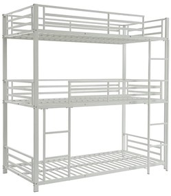 Potrójne łóżko piętrowe 3 x 90 x 190 cm – Metal – Biały – ELOUAN III