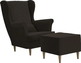 Fotel uszak skandynawski z podnóżkiem CLEO Ciemny brąz