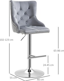 HOMCOM Zestaw 2 taboretów barowych regulowana wysokość obrotowe siedzisko stylowe i wygodne szare | Aosom PL
