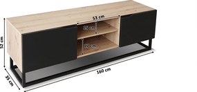 Szafka RTV Loftia Mini 160 cm na metalowym stelażu - artisan / czarny mat