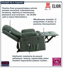 Zielony sztruksowy fotel masujący S2-S07