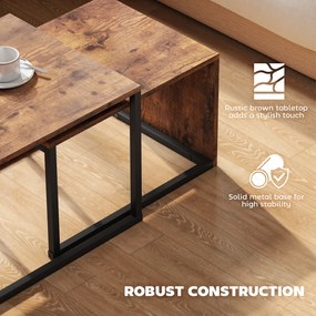 HOMCOM Zestaw 2 stolików, stolik kawowy, stolik pomocniczy, MDF, Metal, 90 x 48 x 42 cm/59 x 42 x 36 cm, Czarny+Brązowy