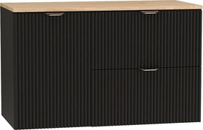 Czarny Zestaw do Łazienki 100cm Szafka Blat Orzech Szafka z Koszem Ryflowane Fronty