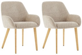 Zestaw 2 krzeseł z podłokietnikami z tkaniny z bukli i drewna kauczukowego - Taupe i jasny naturalny - VALENYO