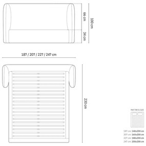 Jasnoszare tapicerowane łóżko dwuosobowe ze schowkiem i stelażem 180x200 cm Miley – Micadoni