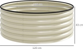 Outsunny Ogrodowe Łóżko Podwyższone, Ocynkowana Skrzynka do Sadzenia z Bezpiecznym Randem, 120 x 120 x 43 cm, Kremowy Biały
