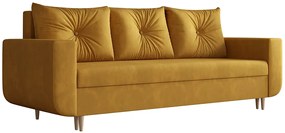 Musztardowa rozkładana sofa welurowa R7-R66