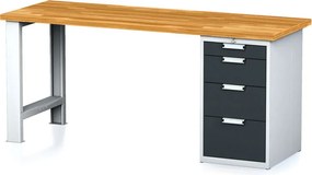 Stół warsztatowy MECHANIC, 2000x685x880 mm, nogi regulowane, 1x szufladowy kontener, 4 szuflady, grafitowy