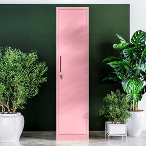 Wąska szafka do biura ALEX, 450 x 1850 x 400 mm, Fresh Style: pudrowy róż