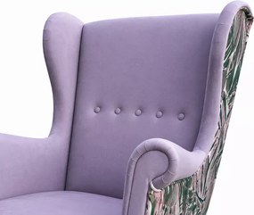 Tapicerowany fotel uszak z podnóżkiem w stylu skandynawskim