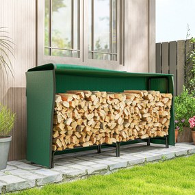 Outsunny Stojak na drewno kominkowe, 0,6 m³, z pokrywą, malowany proszkowo metal, do 200 kg, Czarny/Ciemnozielony