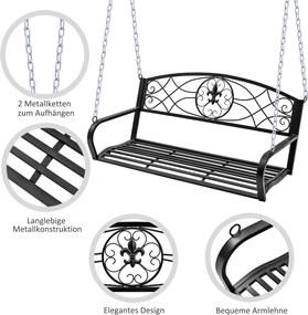 Outsunny huśtawka ogrodowa 2-osobowa z łańcuchami metalowa czarna elegancka 132x63x58cm | Aosom PL