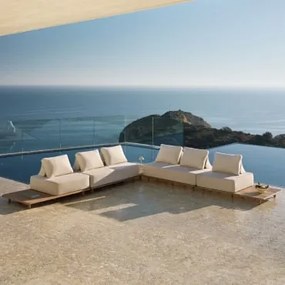 Zestaw Ogrodowy Z 4-częściową Narożną Sofą Modułową I Stolikiem Pomocniczym Z Akacji Portet Jasny Akacjowy Brąz - Sklum