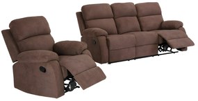 Kanapy 3+1-osobowa TOLZANO z tkaniny, z manualną funkcją relax – kolor brązowy