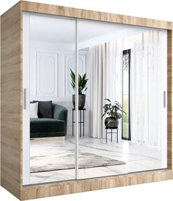 Szafa Przesuwna Biały Z Lustrem Dąb Sonoma + 200 Cm 90 Cm K8-D05