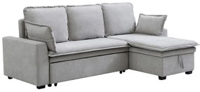 Kanapa narożna rozkładana i dwustronna z jasno szarej tkaniny ZAKILA