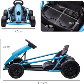 HOMCOM Elektryczny Gokart dla Dzieci z Funkcją Driftu, Klakson, Muzyka, Pas Bezpieczeństwa, Miękki Start, Niebieski/Czarny