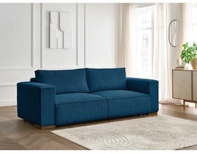 Niebieska sztruksowa rozkładana/ze schowkiem sofa 244 cm Chelsea – Bobochic Paris