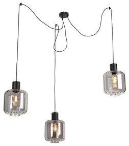 Designerska lampa wisząca czarna z dymionym szkłem 3-światłowa 226 cm - QaraDesignerski Oswietlenie wewnetrzne